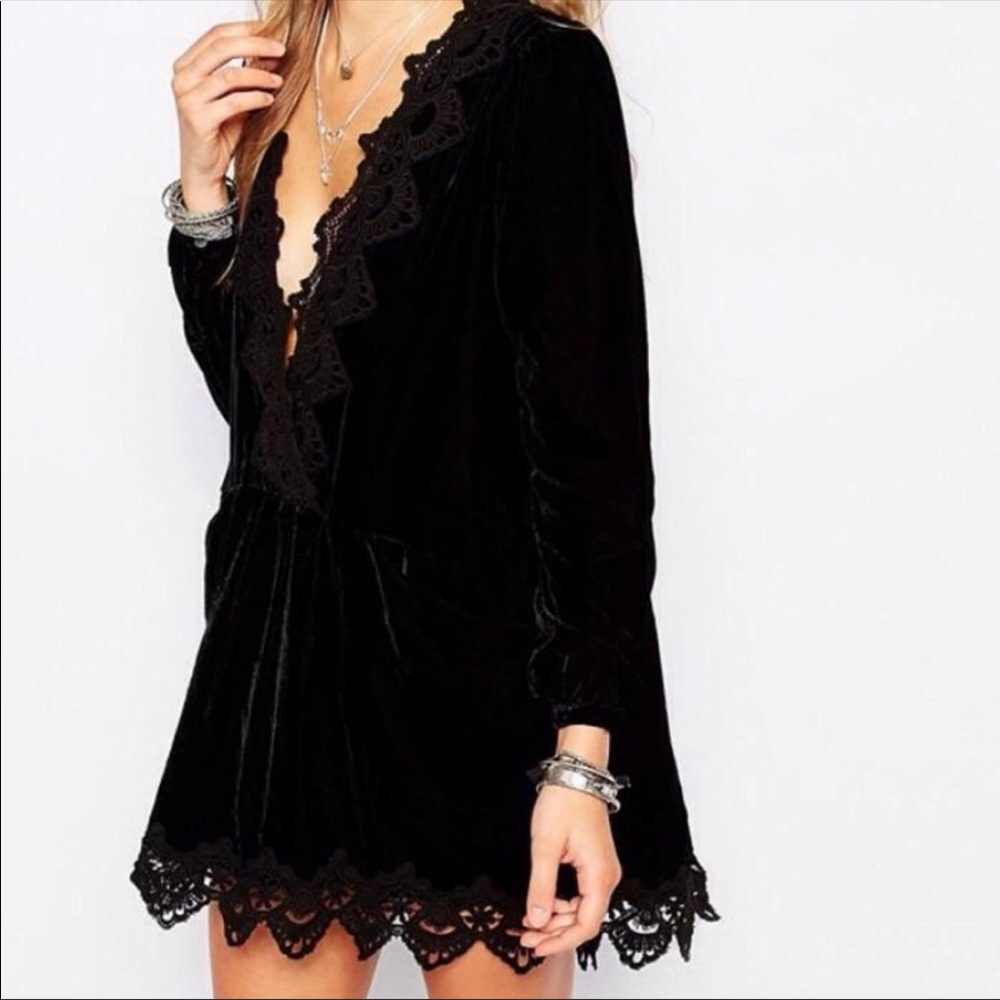 Free People Velvet Dreams Tunic Black Dress Size Small - Picture 2 of 14